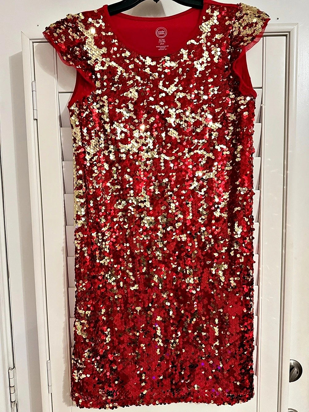 Wonder Nation Sequined cap sleeves Mini Dress Red & Gold XL (14-16) Lined
